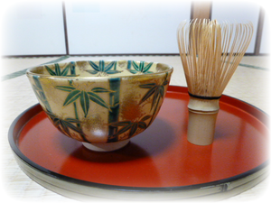 tea bowl and whisk made of bamboo